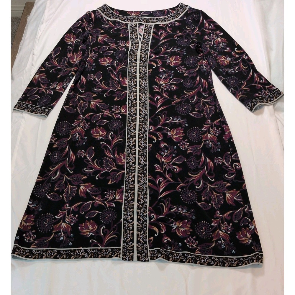 Maggy London Black/Berry Floral Marnie 3/4 Sleeve Knit Shift Dress 8 Workwear